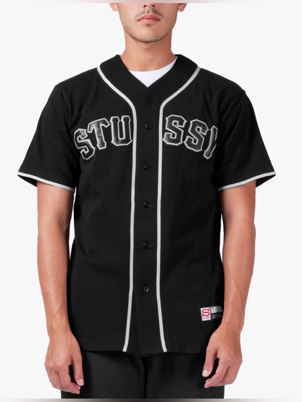 Stüssy Baseball Jersey, Black With White Trimmings, Size Large
